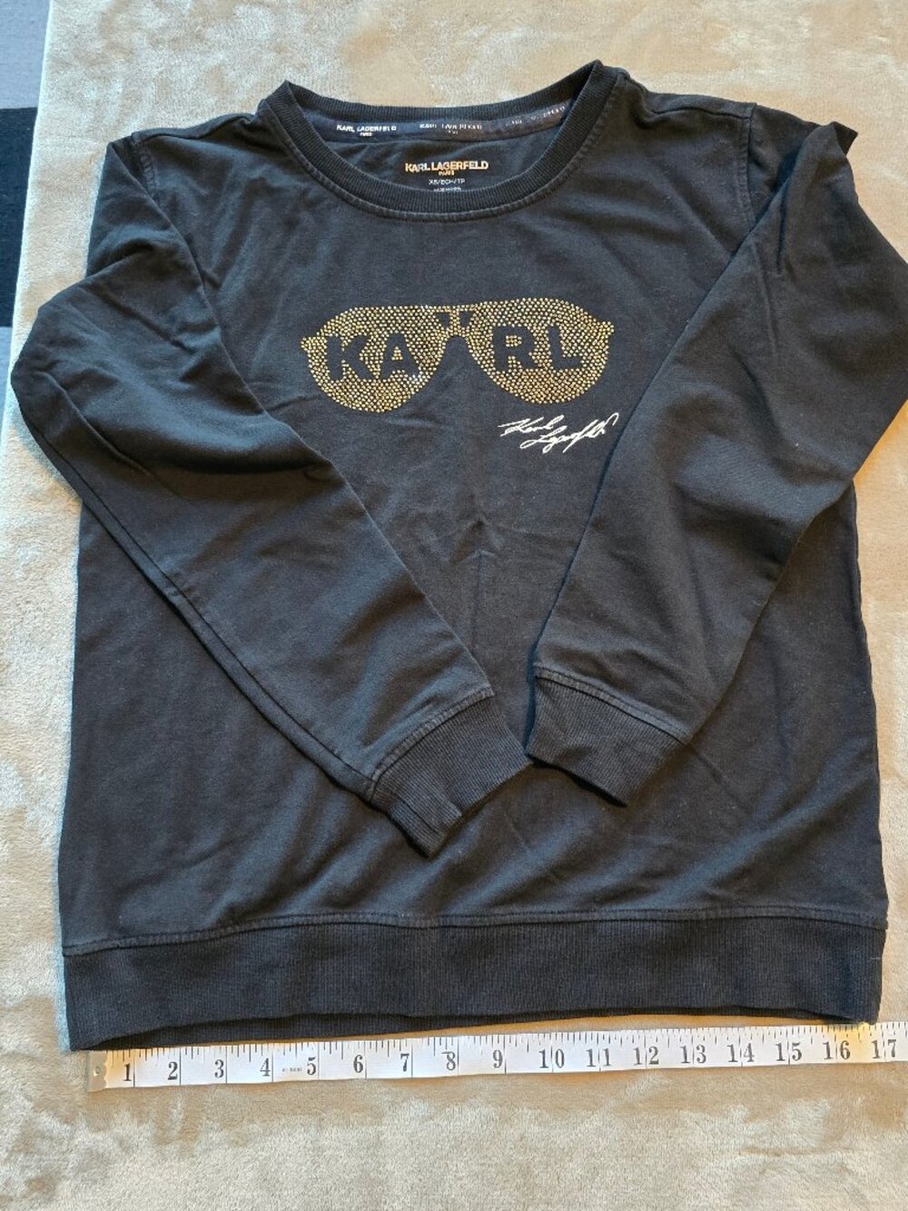 Karl Lagerfeld Paris Black Graphic Tee - Women's XS - Gold Sunglasses Logo